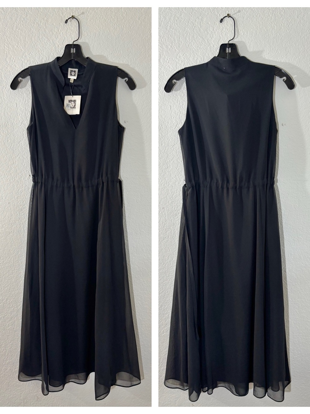 NWT Anne Klein Black Sleeveless Midi Dress with V-Neck Size XS Extra Small - Picture 3 of 11